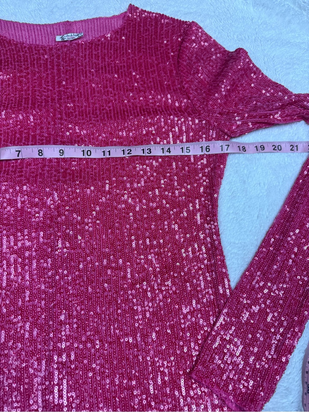 Free People Rose-Pink Sequin Long-Sleeve Crewneck Top - Picture 5 of 7